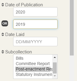 Post-enactment reports laid by departments in 2019 or 2020